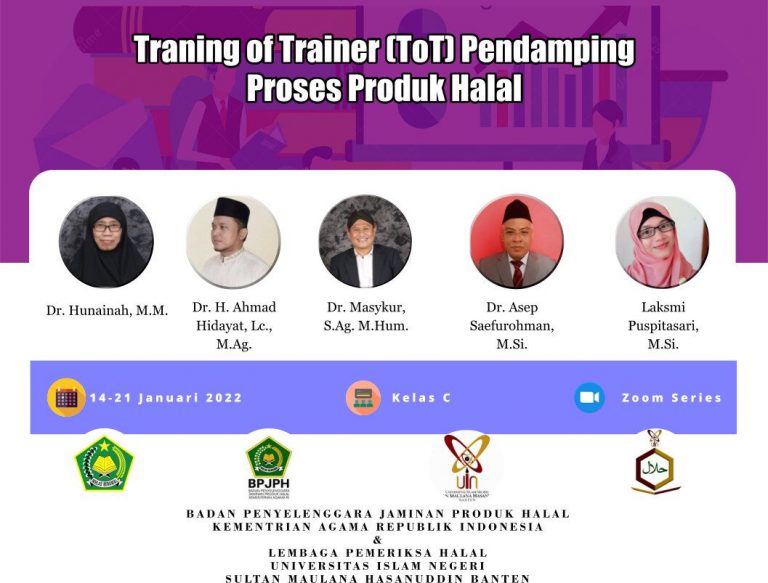BPJPH Bekerjasama Dengan LPH UIN SMH Banten Melakukan Kegiatan Training of Trainer (ToT) Pendamping Proses Produk Halal
